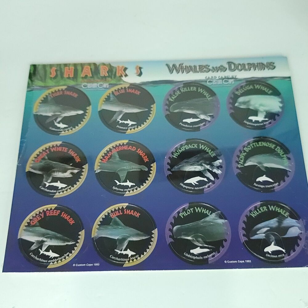 Pogs Sharks Whales Dolphins Custom Caps Sealed On Card NEW